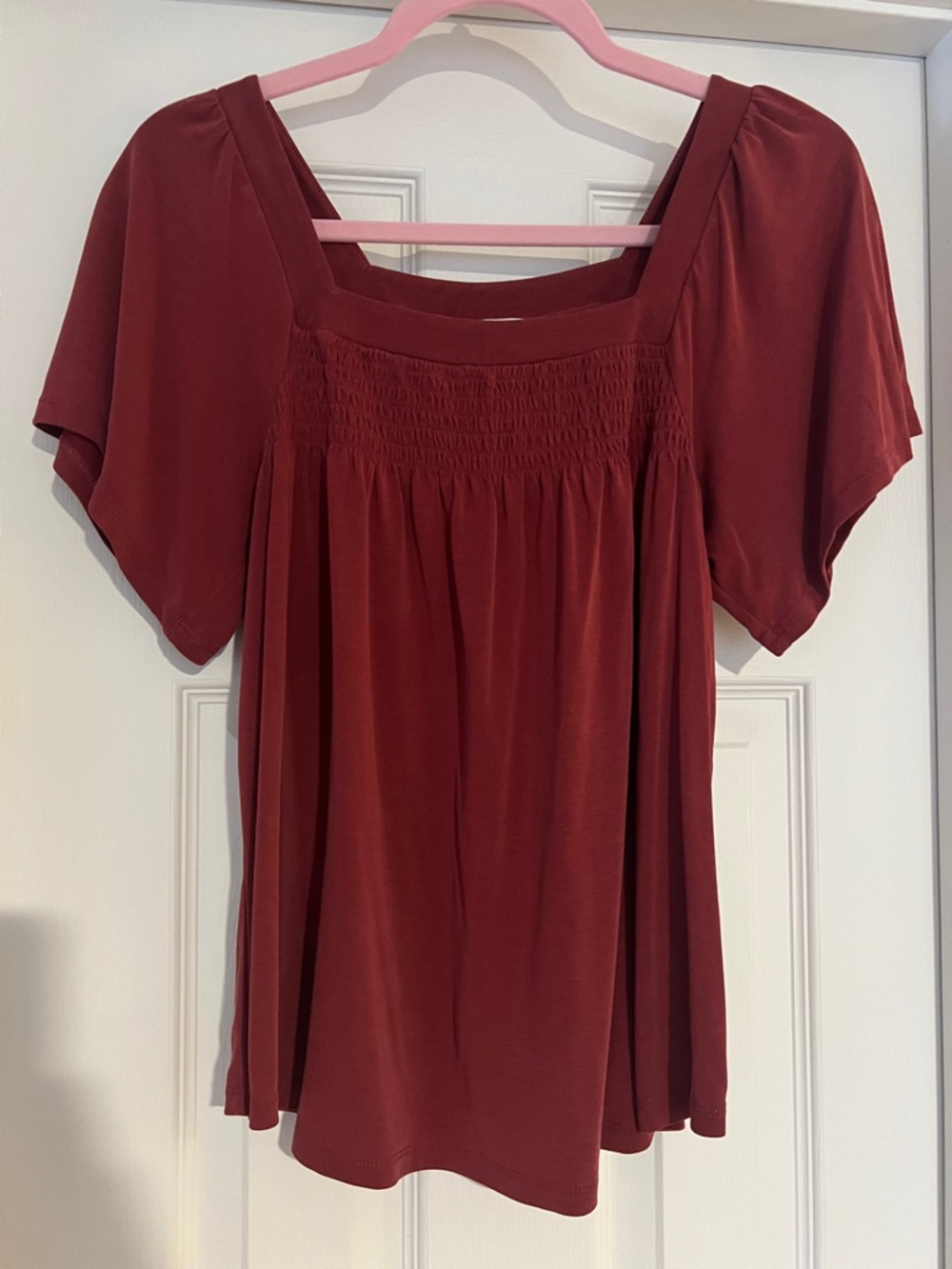 Lucky Brand Smocked Square Neck Top - Burgundy